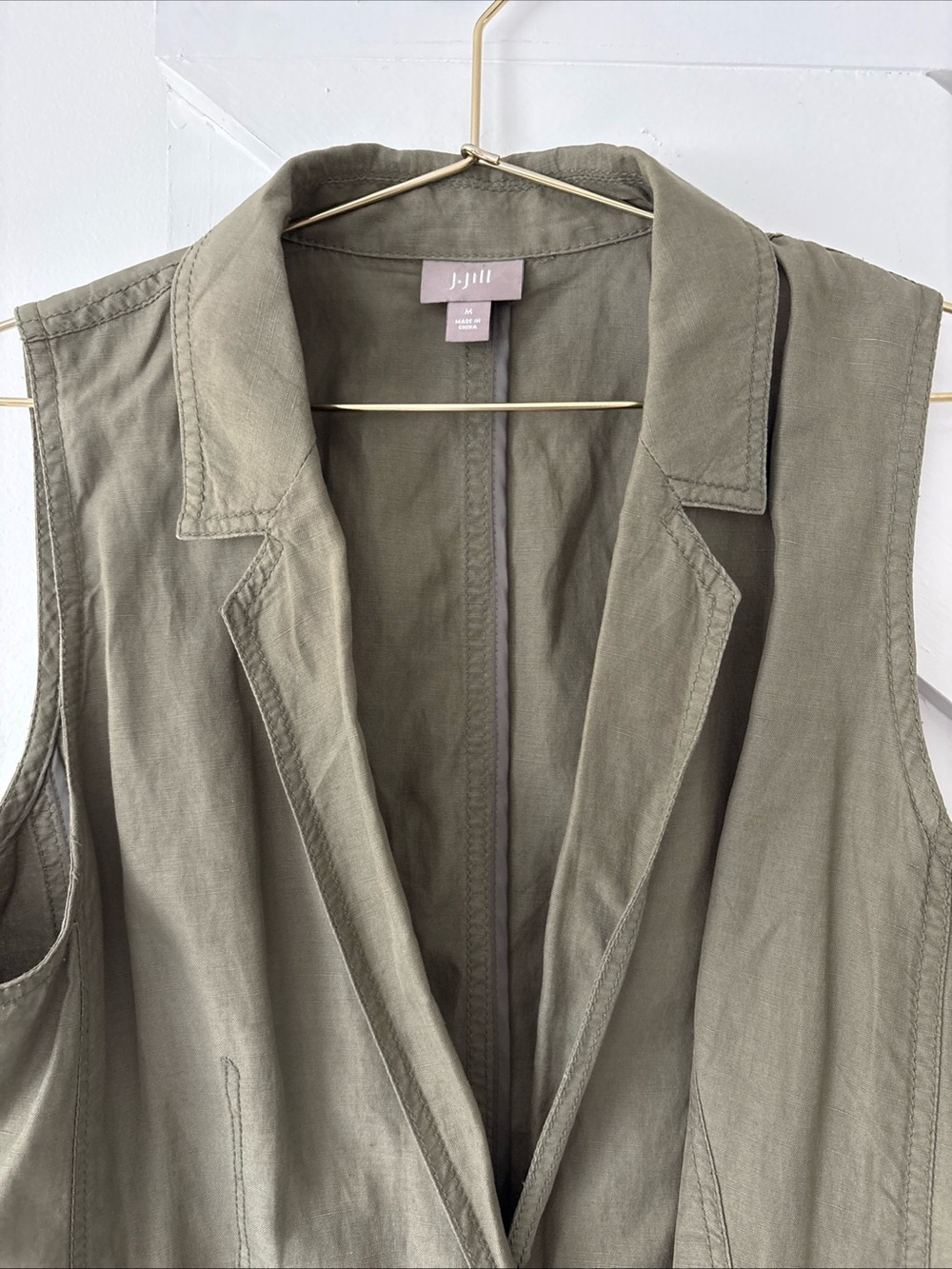 J. Jill Olive Green Utility Vest Silk Linen Blend Button Front Sleeveless Medium - Picture 3 of 11